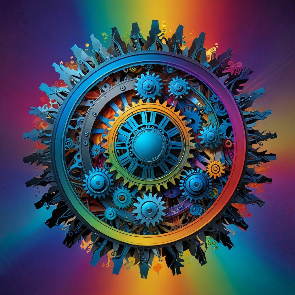 A dynamic crystal reflecting light under a progressive gradient, surrounded by diverse gears and elements symbolizing refinement and variation. Soft, fluid transitions illustrate transformation in colors that blend from warm to cool tones. In the background, abstract waves ripple, representing adaptability to change. modern art style. vibrant colors. soft focus.